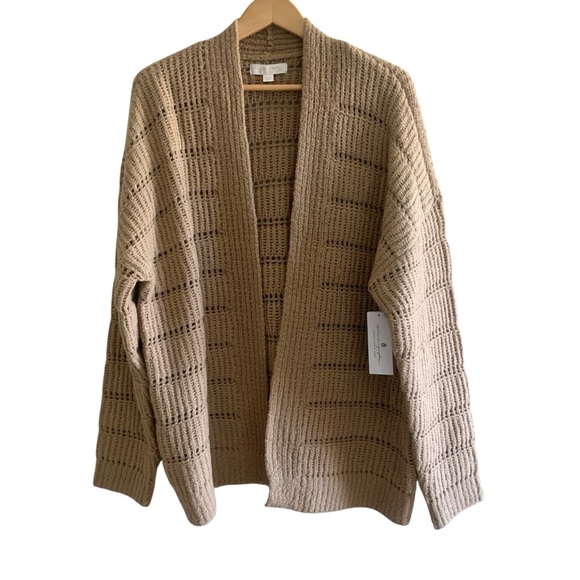 Spiritual Gangster Cassey Wool Blend Open Stitch Cardigan Tan Carmel Womens  NWT - Picture 6 of 16